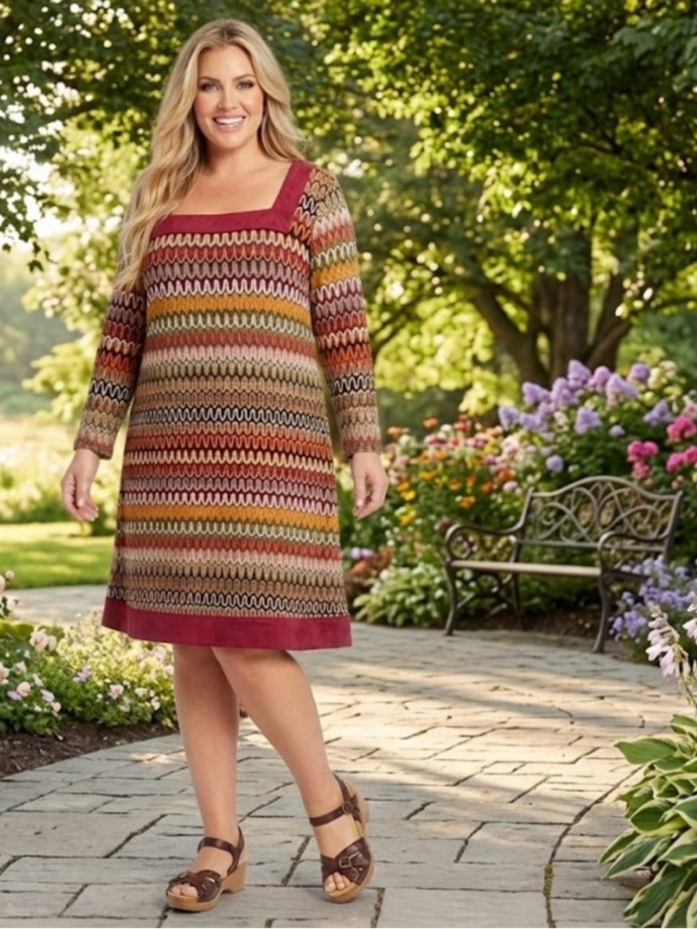 Sandra Darren Women's Multicolor 3/4 Sleeve  A-Line Dress Size 18